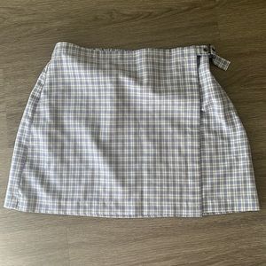 white and blue plaid mini skirt